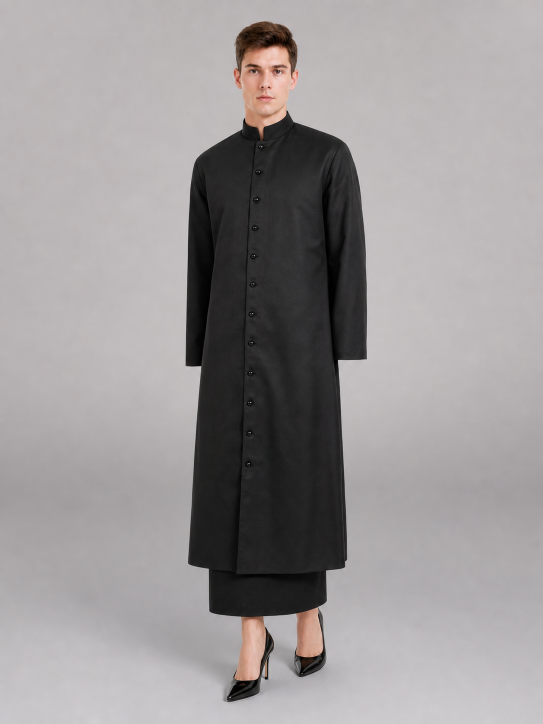 Long Black Robe with Collar and Buttons