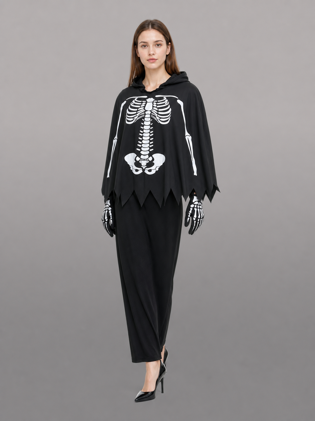 Skeleton costume cloak with hood