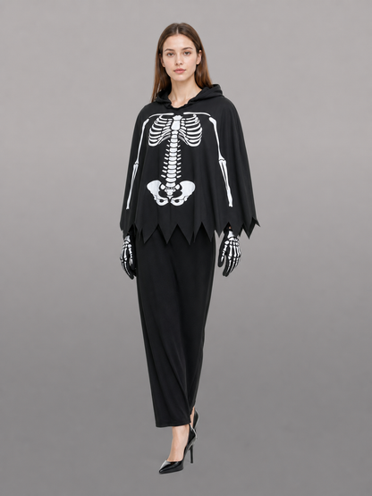 Skeleton costume cloak with hood