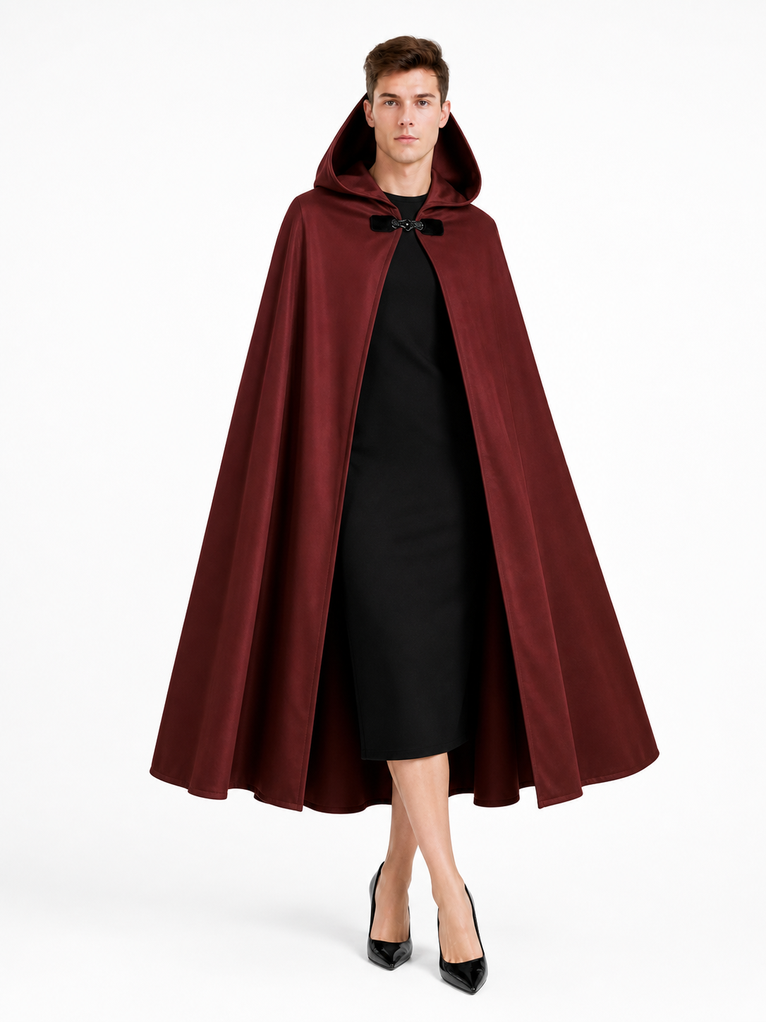 Burgundy Hooded Carnival Cloak for Cosplay