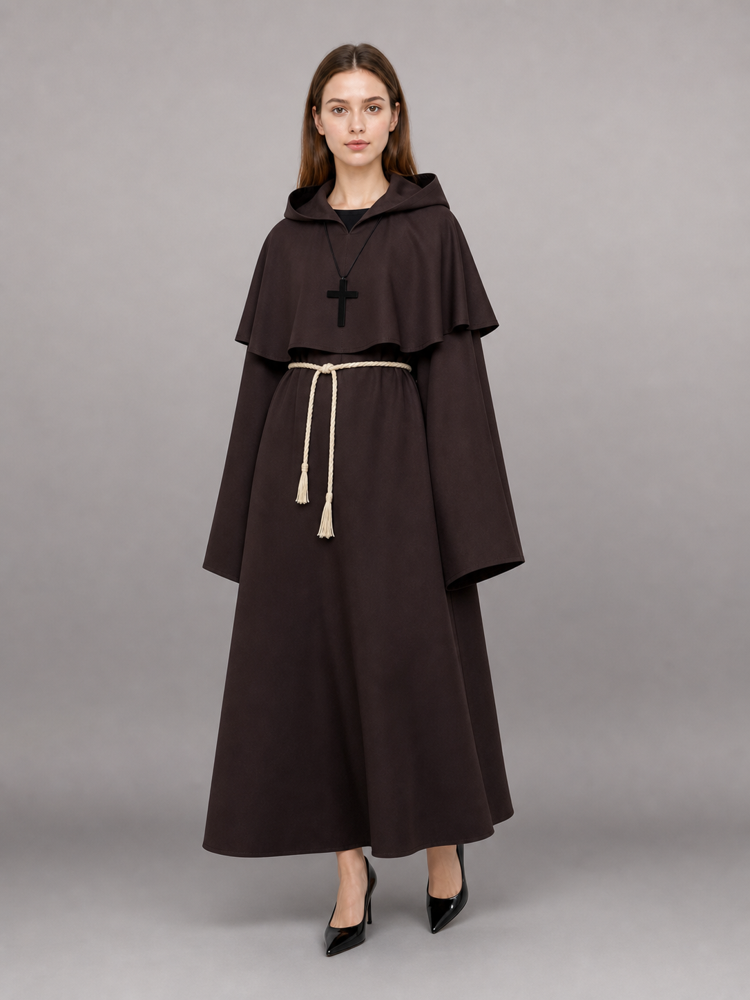 Dark Brown Hooded Costume Cape
