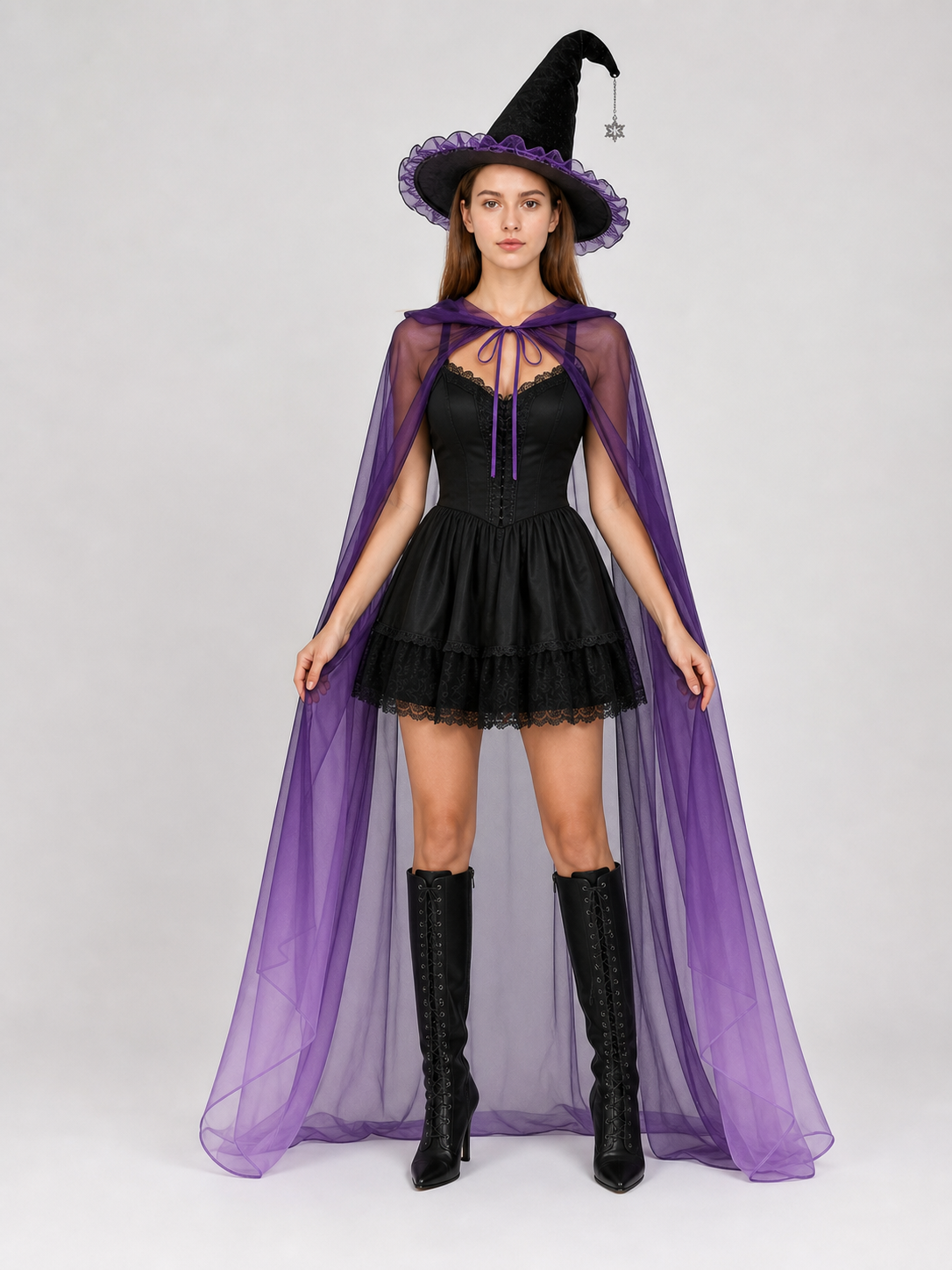 Witch Costume with Hat and Purple Cape