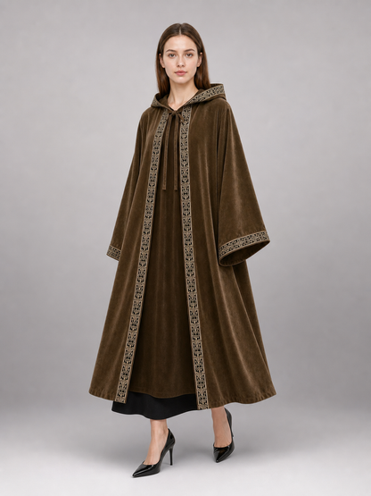 Long Hooded Robe, Brown, Loose Fit main product view 6