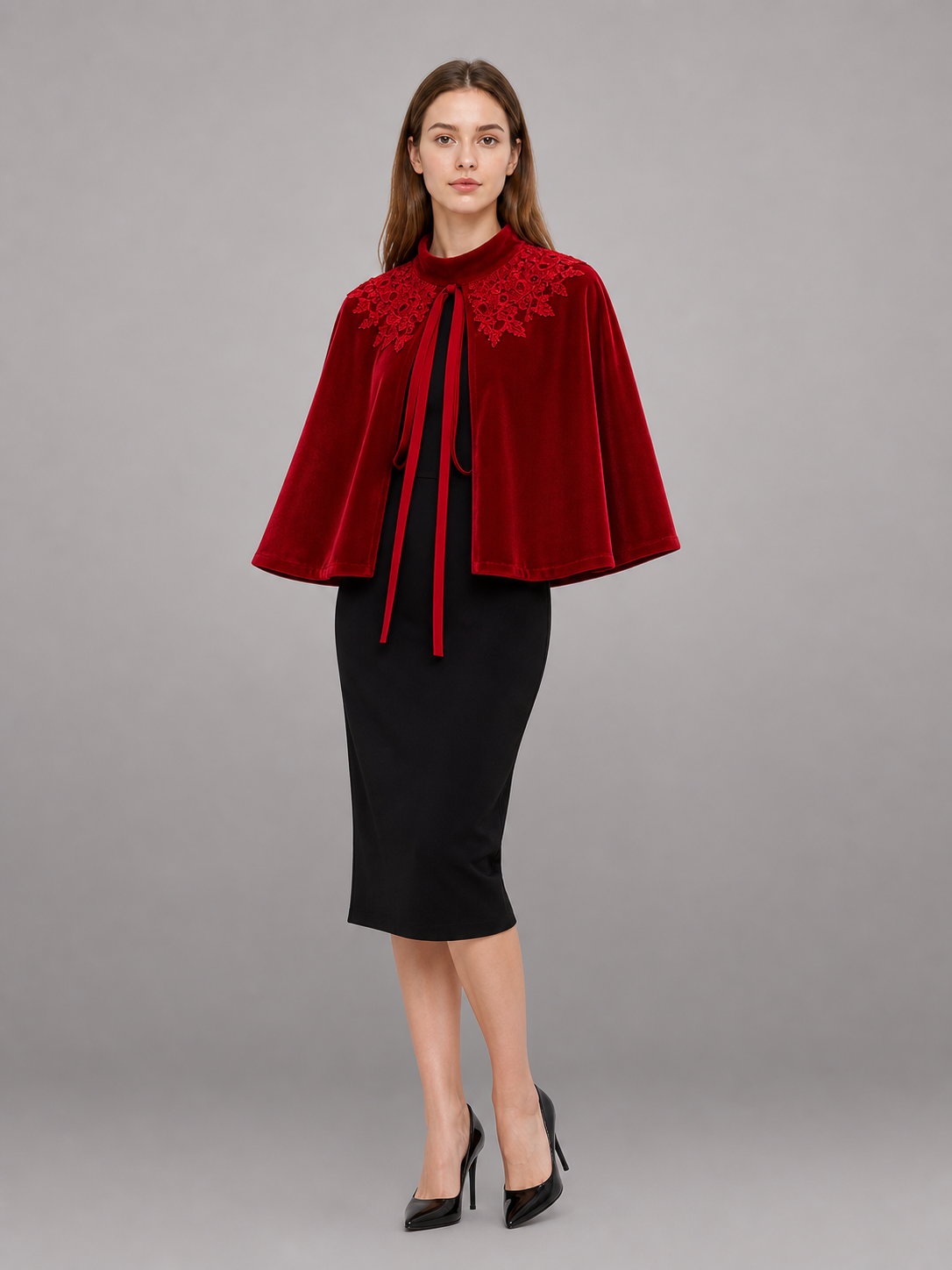Red Decorative Costume Cloak with Wide Sleeves