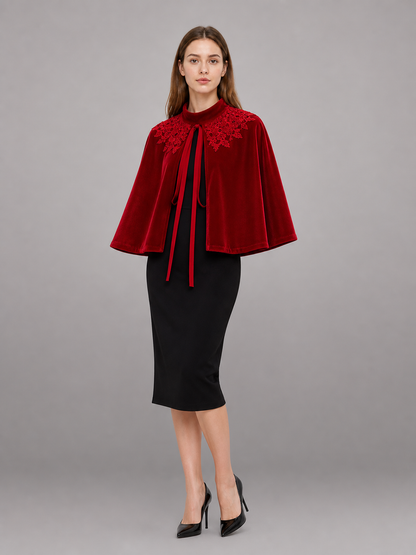 Red Decorative Costume Cloak with Wide Sleeves