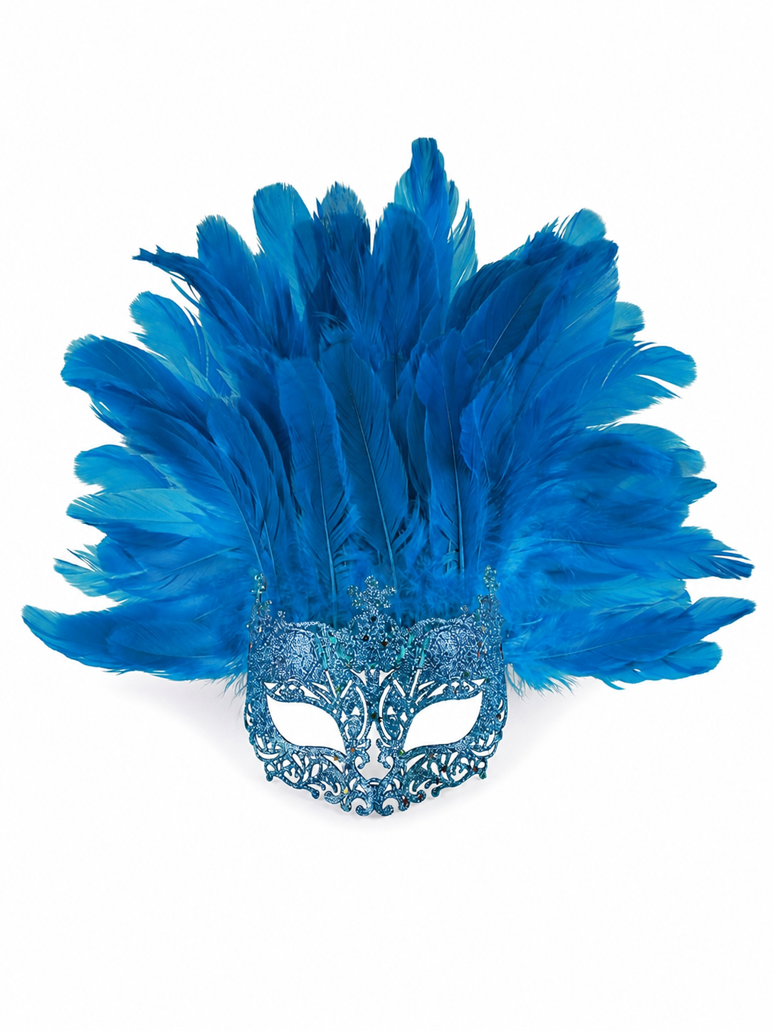Carnival Eye Mask with Blue Feathers