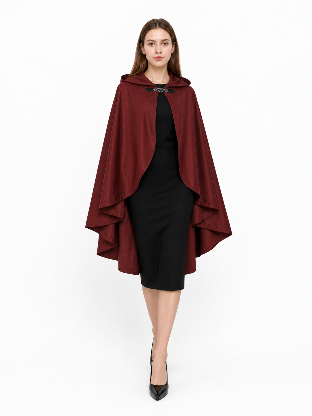 Burgundy Hooded Costume Cloak for Cosplay