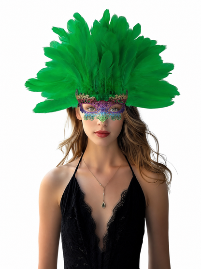 Carnival feather headdress with mask