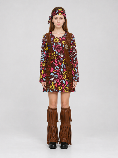Carnival costume with fringe and colorful print