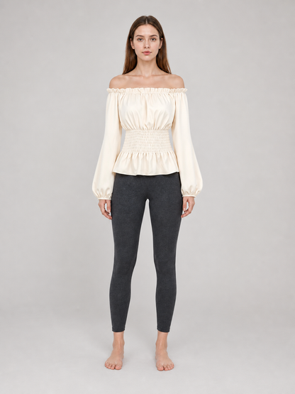 Off-the-Shoulder Blouse with Puff Sleeves
