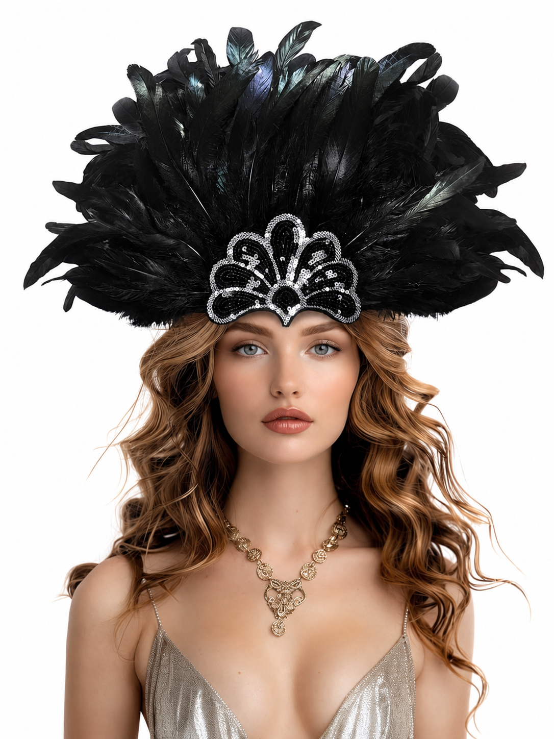 Carnival feather and sequin headpiece