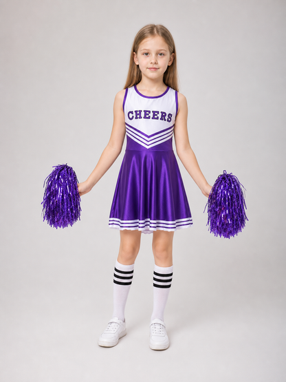 Cheerleading Costume with Pom-Poms and Knee-High Socks