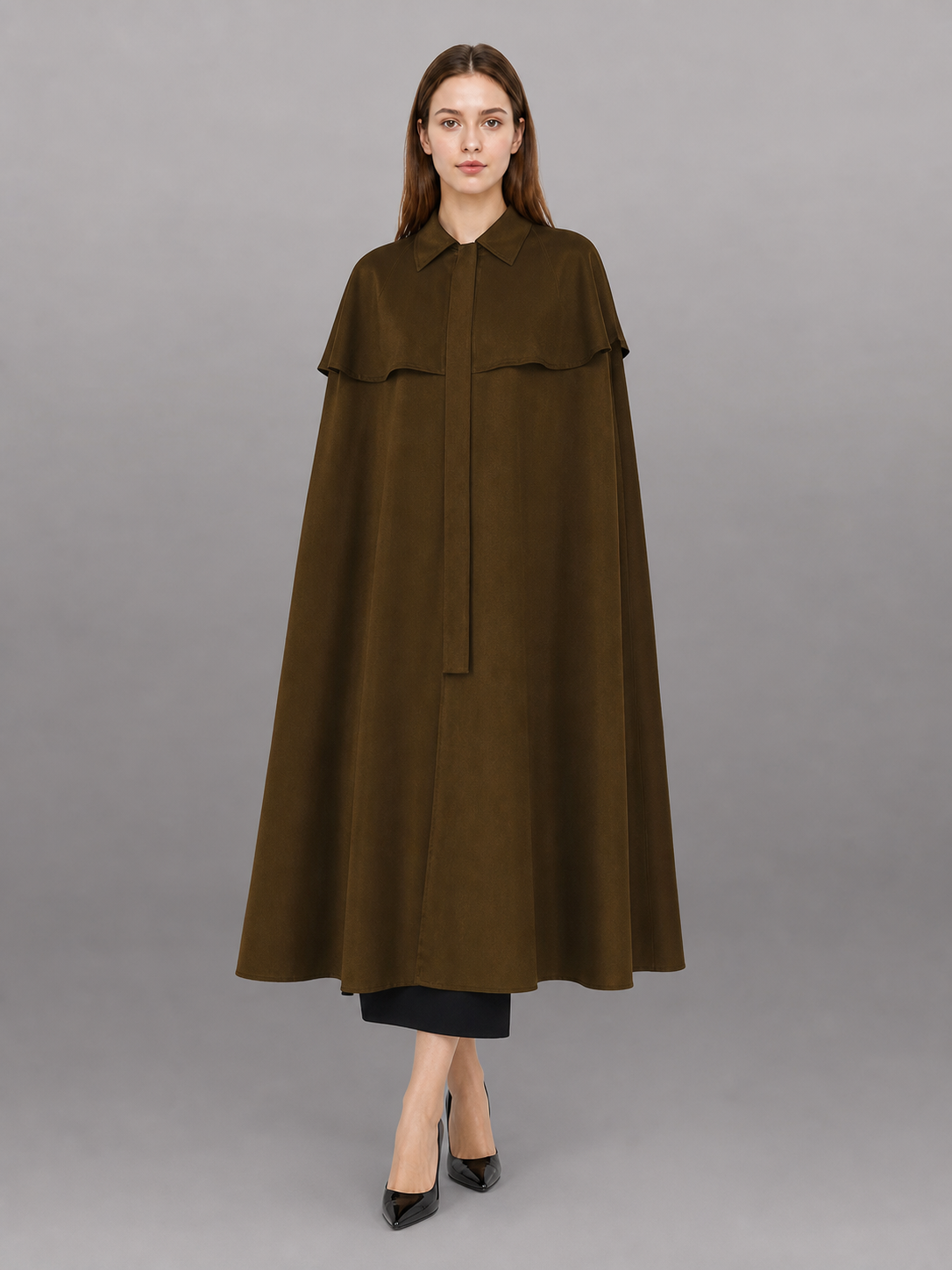Brown shirt dress with a collar and buttons