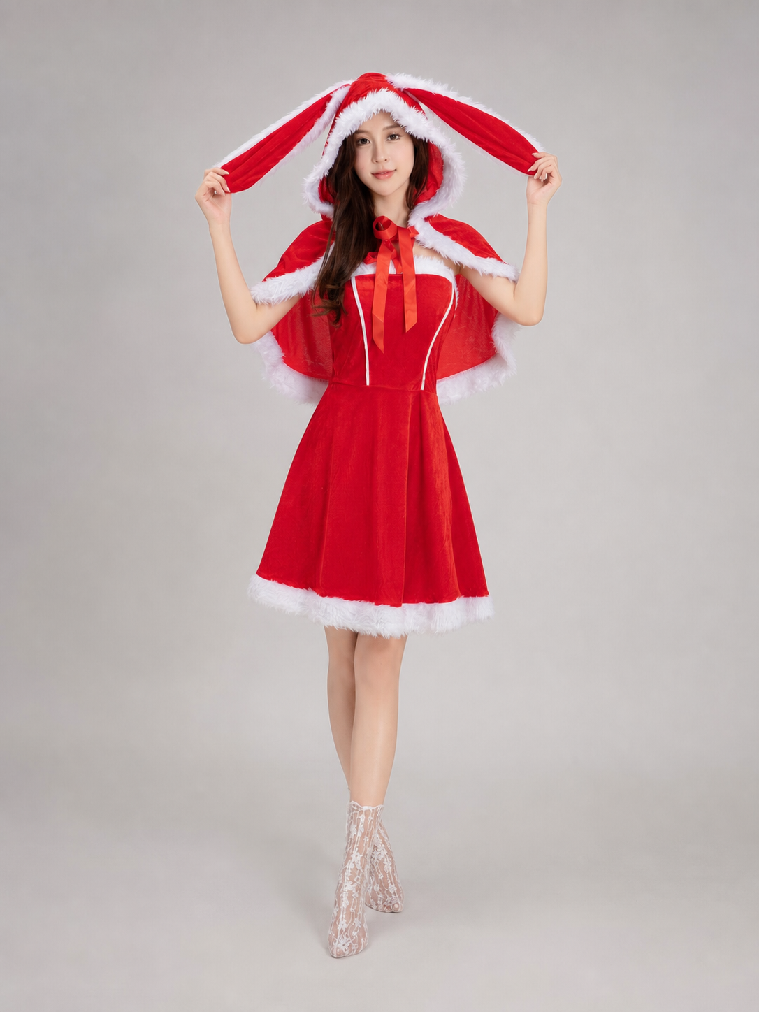 Christmas Costume with Ears and Red Bow