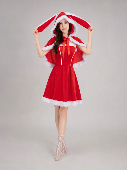 Christmas Costume with Ears and Red Bow
