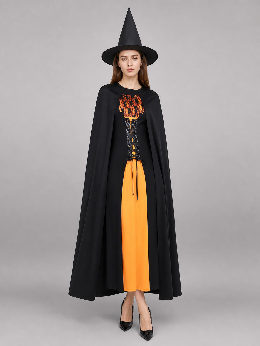 Witch costume with dress and pointed hat