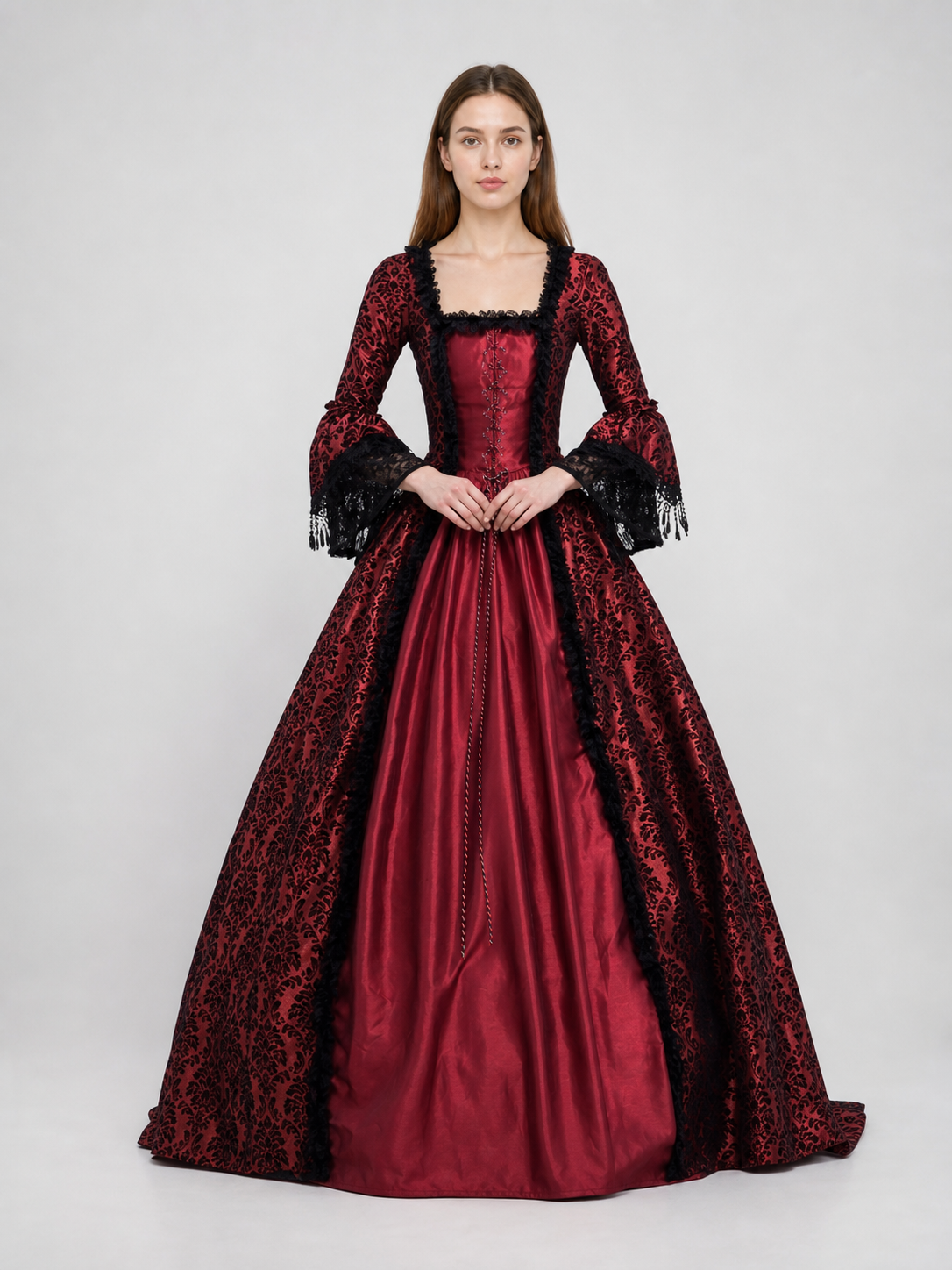 Renaissance Dress with Lace Sleeves and Cords