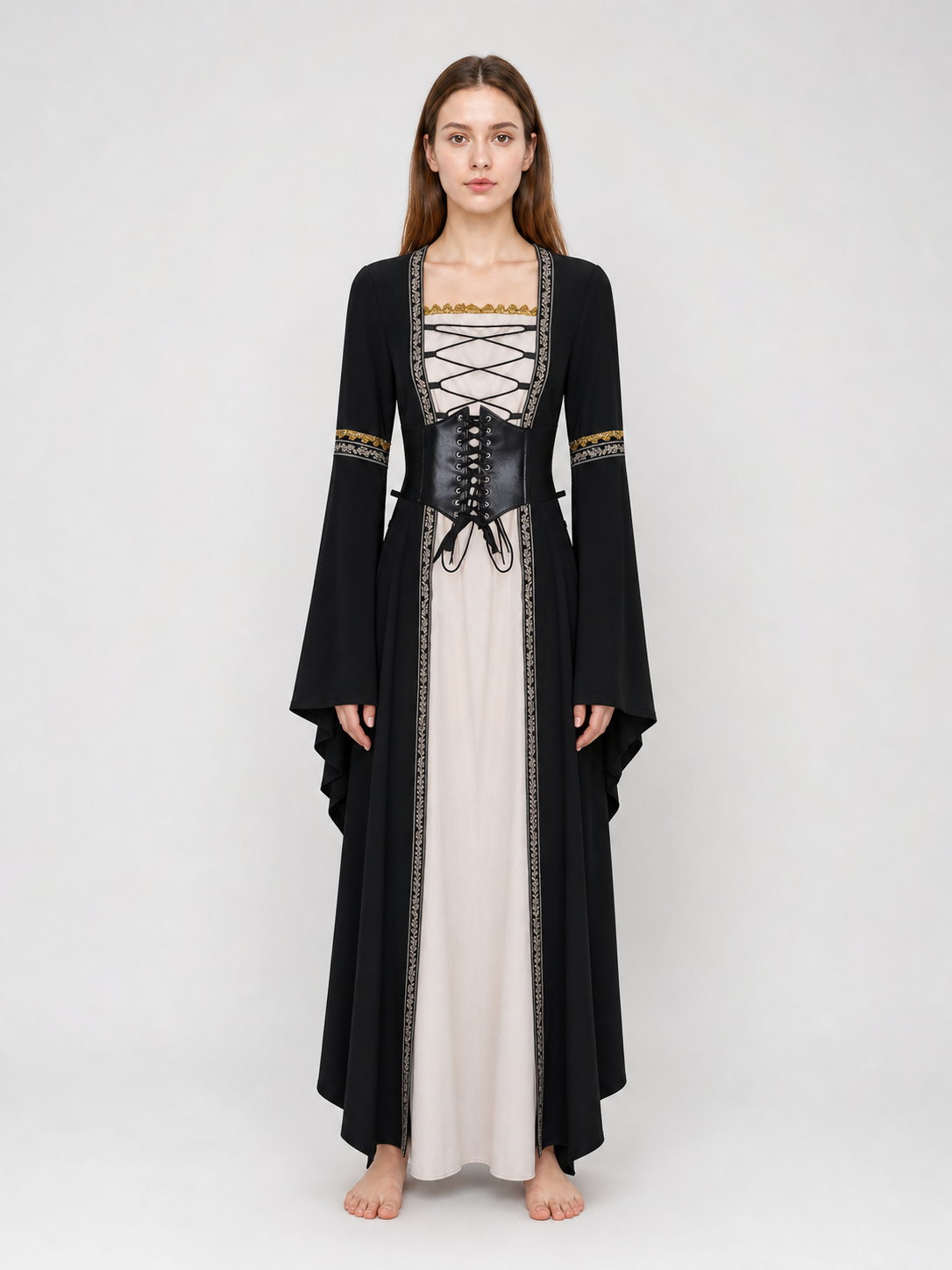 Gothic long-sleeve lace-up dress