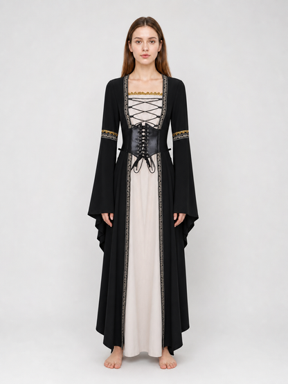 Gothic long-sleeve lace-up dress