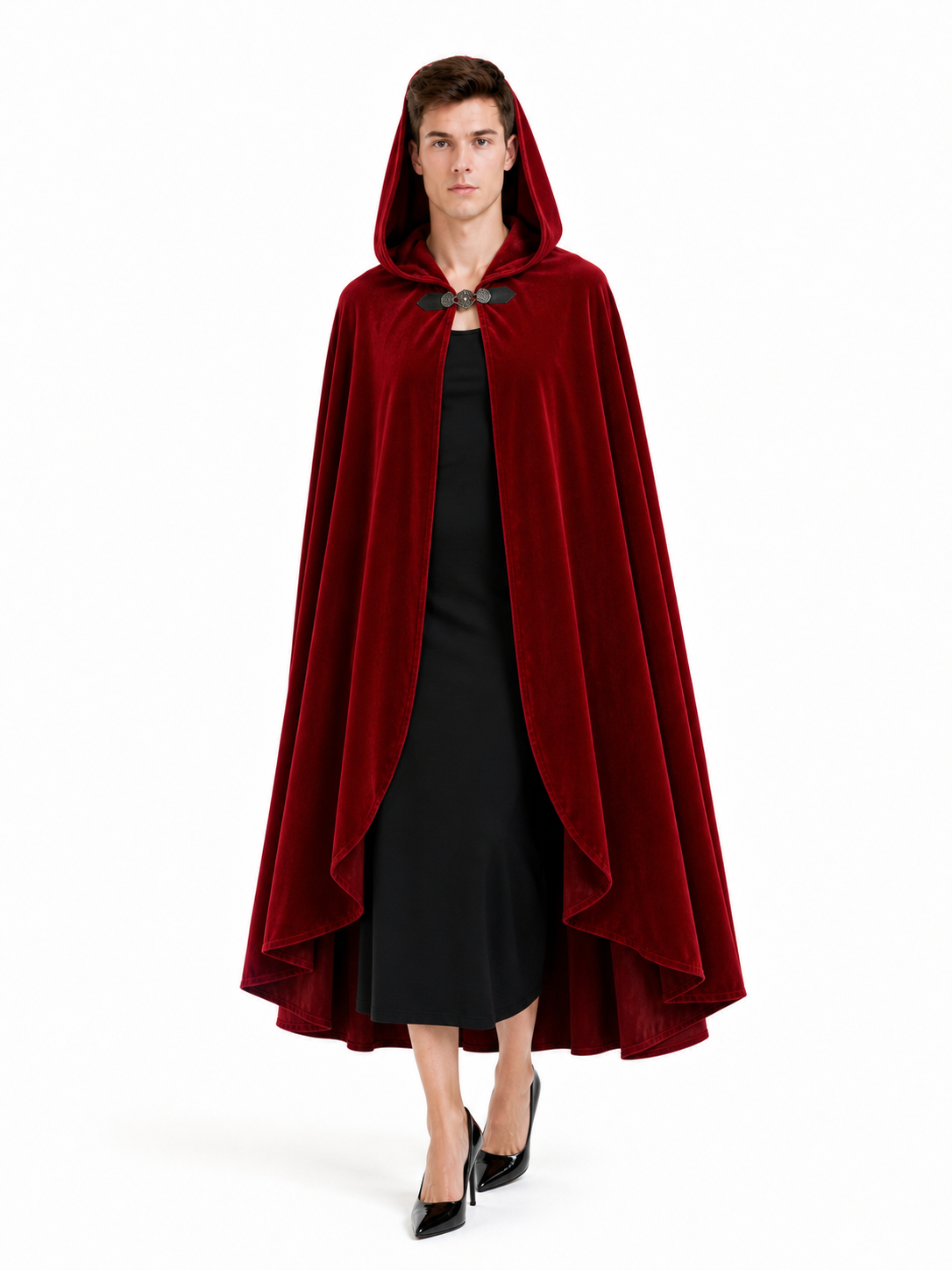 Red medieval carnival cloak with hood