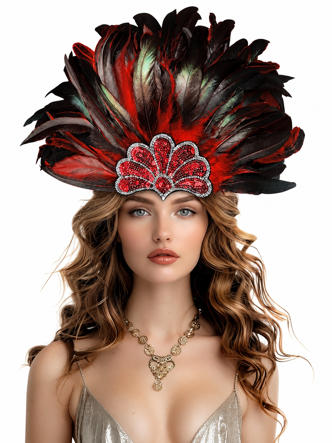 Red Feather Carnival Headpiece