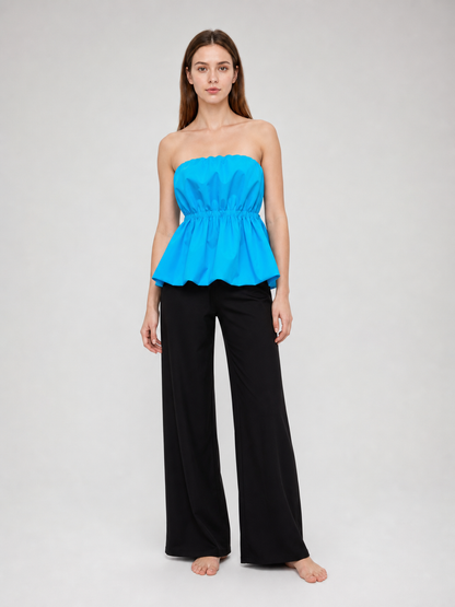 Strapless Dress with Scalloped Edge and Gathering