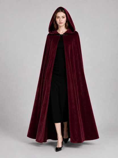 Burgundy Long Carnival Cloak with Hood
