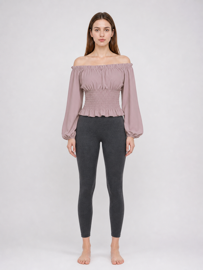 Cropped Blouse with Puff Sleeves and Ruffle
