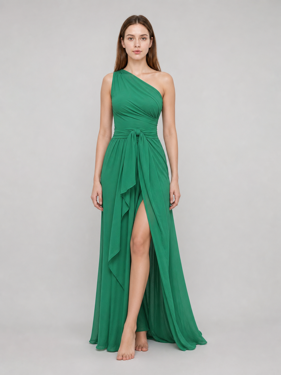 Emerald Green One-Shoulder Evening Dress