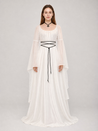 White Long Dress with Black Lacing