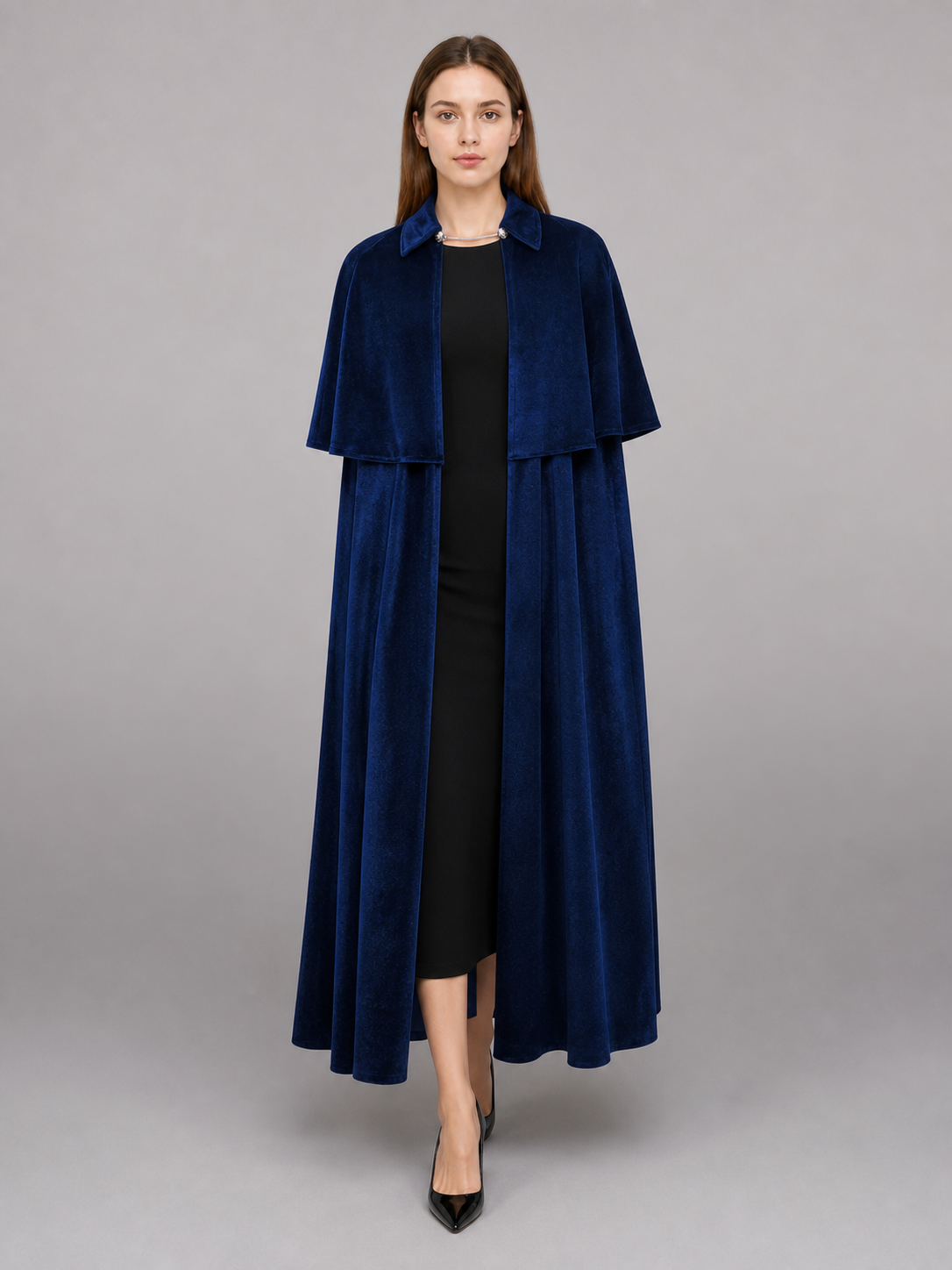 Dark Blue Carnival Cloak with Gothic Collar