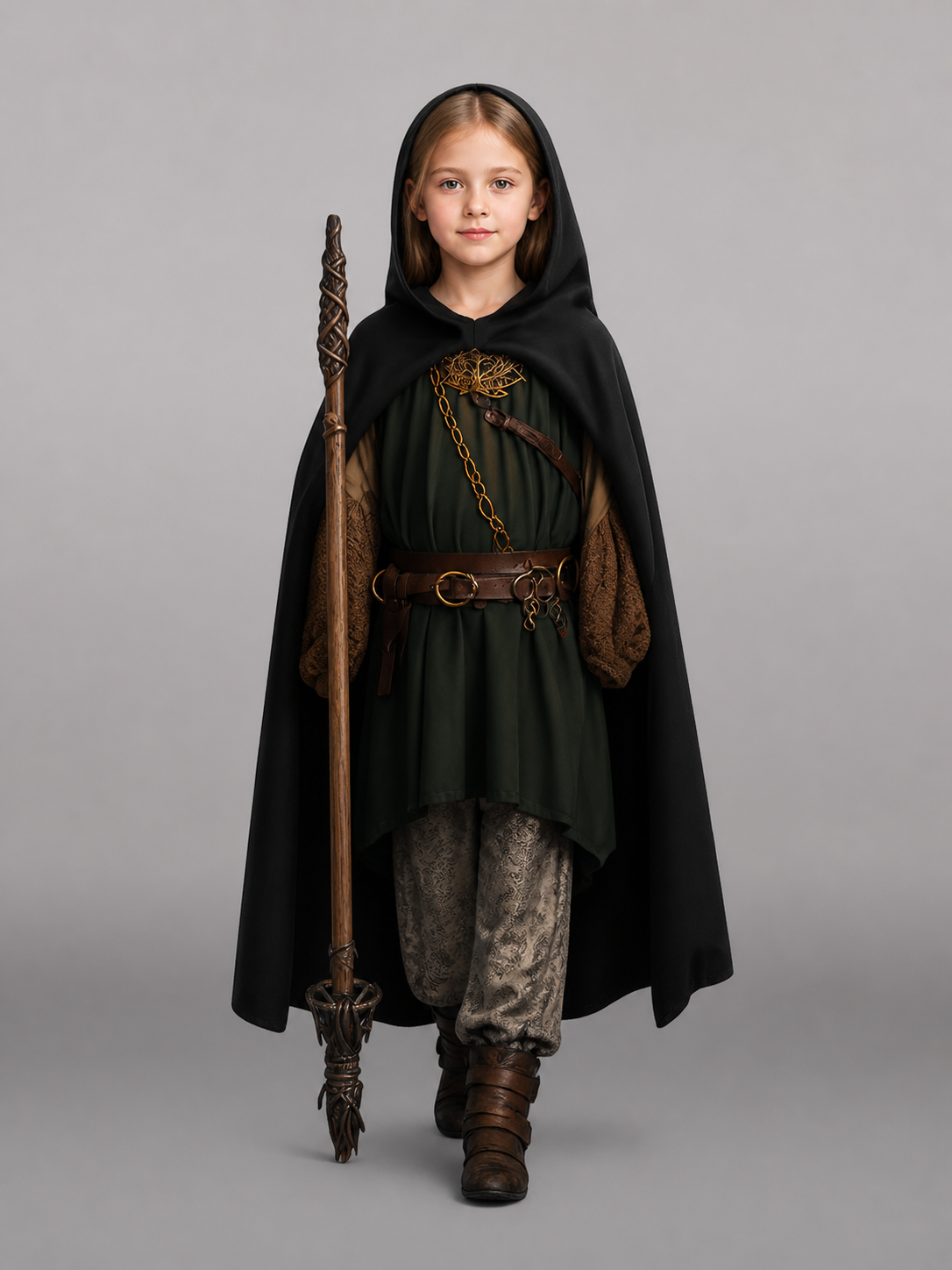Medieval Black Hooded Costume Cloak main product view
