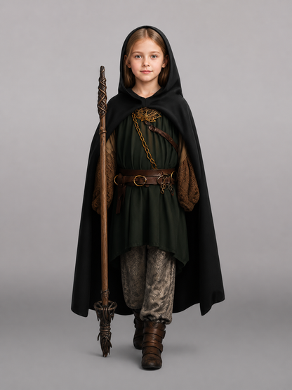 Medieval Black Hooded Costume Cloak main product view