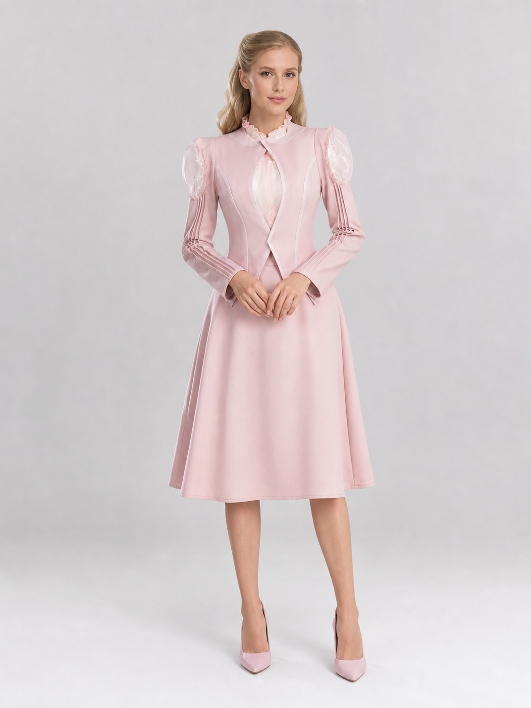 Glinda Cosplay Costume, Pink Dress with Puff Sleeves