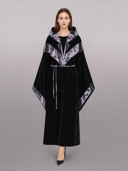 Black Carnival Cloak with Hood and Trim