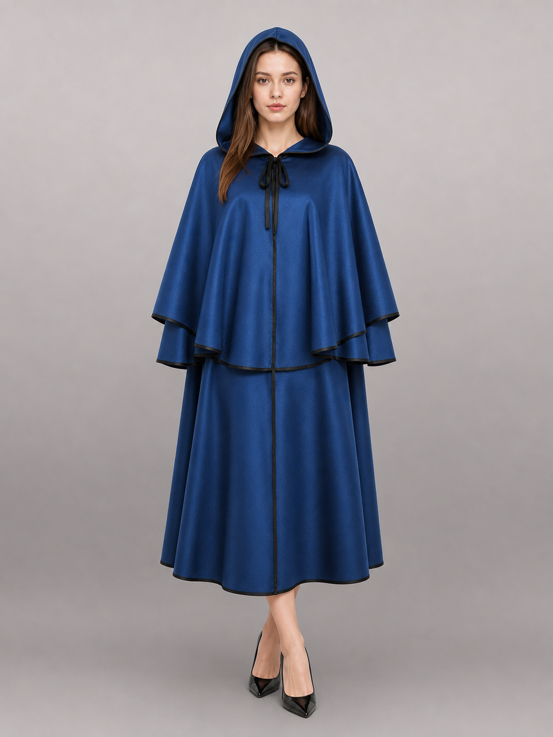 Long Blue Hooded Costume Cape