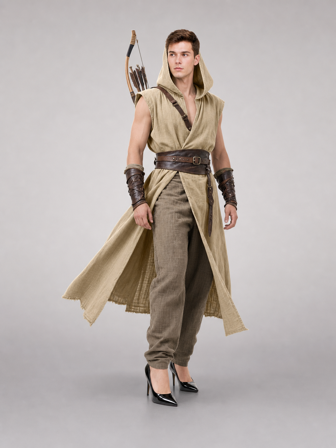 Khaki Hooded Medieval Carnival Cloak