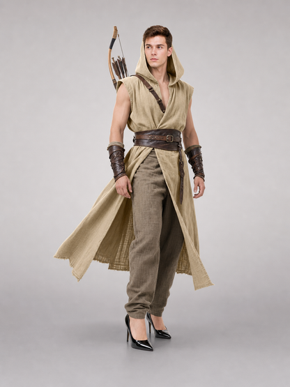 Khaki Hooded Medieval Carnival Cloak