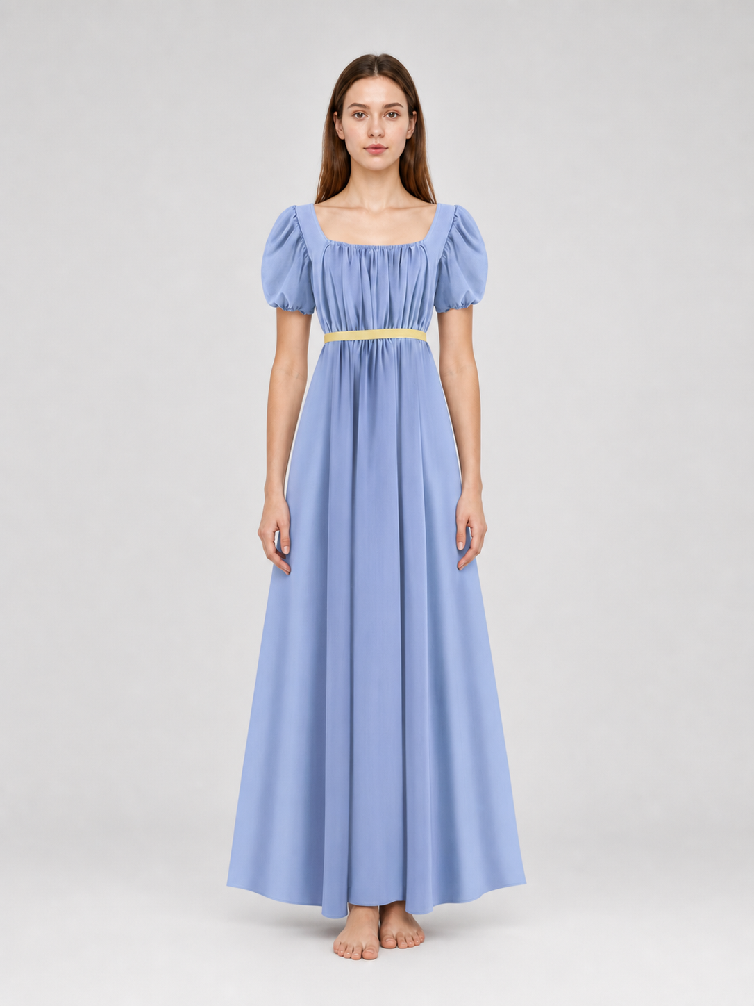 Bridgerton-style dress with a square neckline