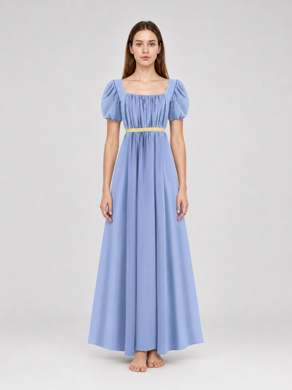 Bridgerton-style dress with a square neckline