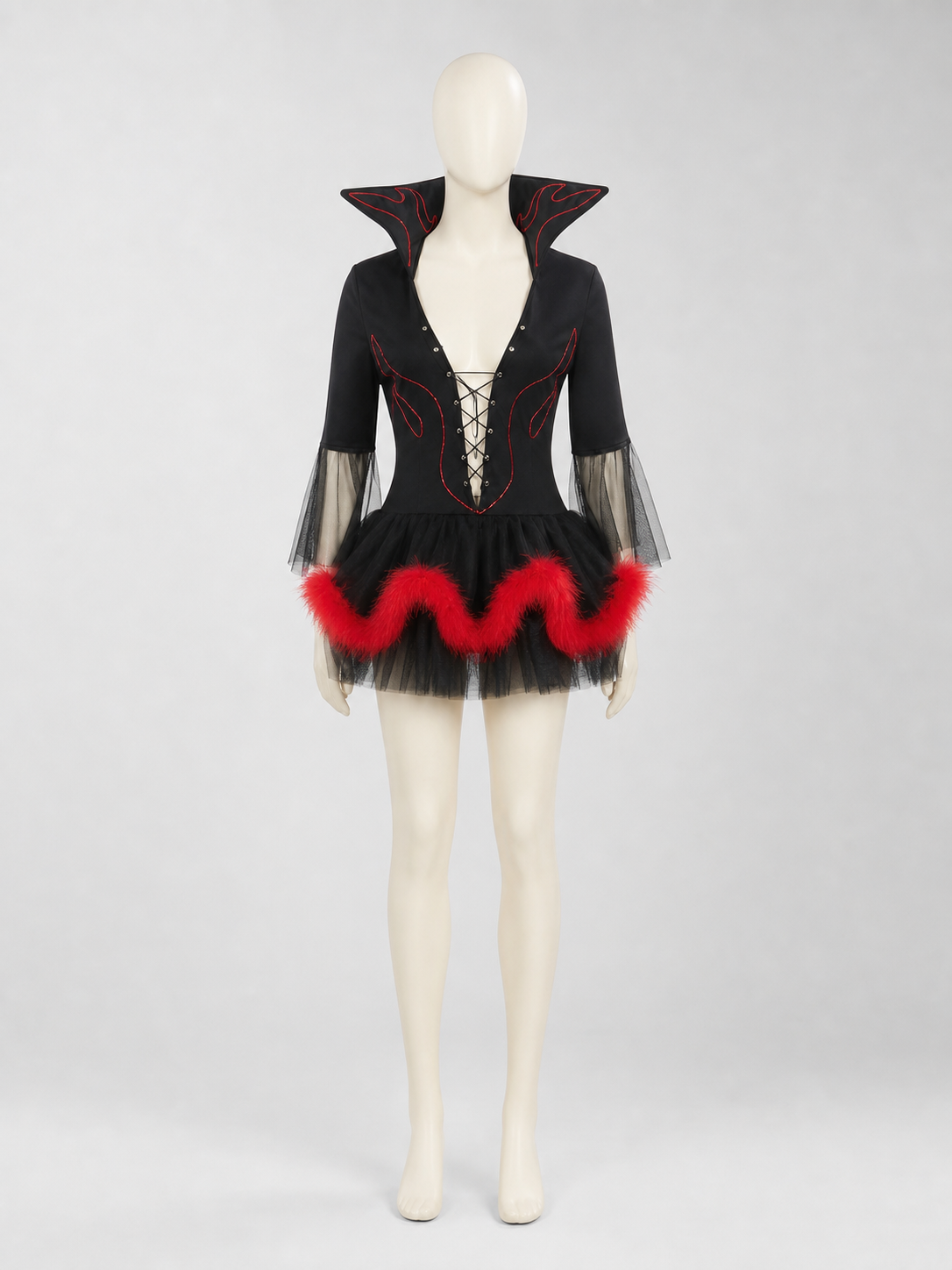 Witch Costume with Horns, Black and Red for Cosplay
