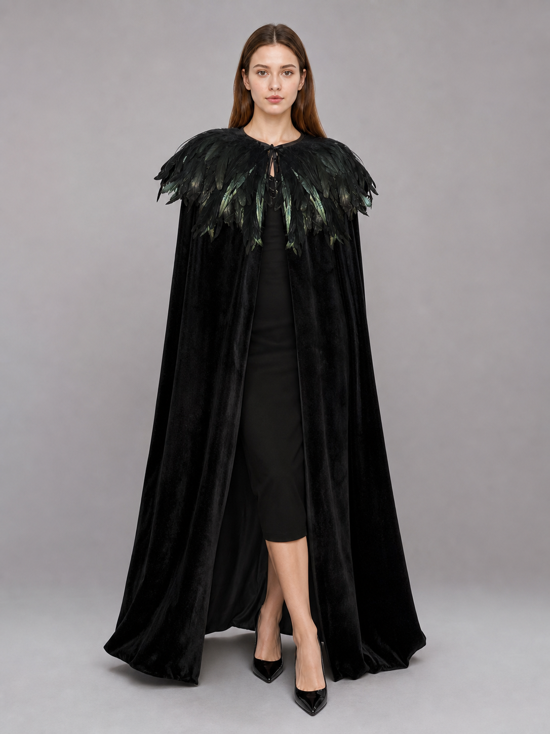 Black Velvet Feather Cape