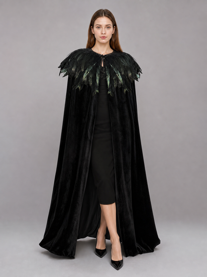 Black Velvet Feather Cape