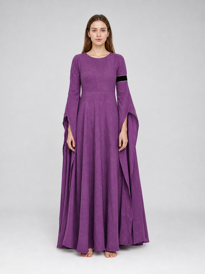 Purple Floor-Length Dress with Long Sleeves