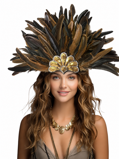 Sequined Feather Headpiece for Masquerade