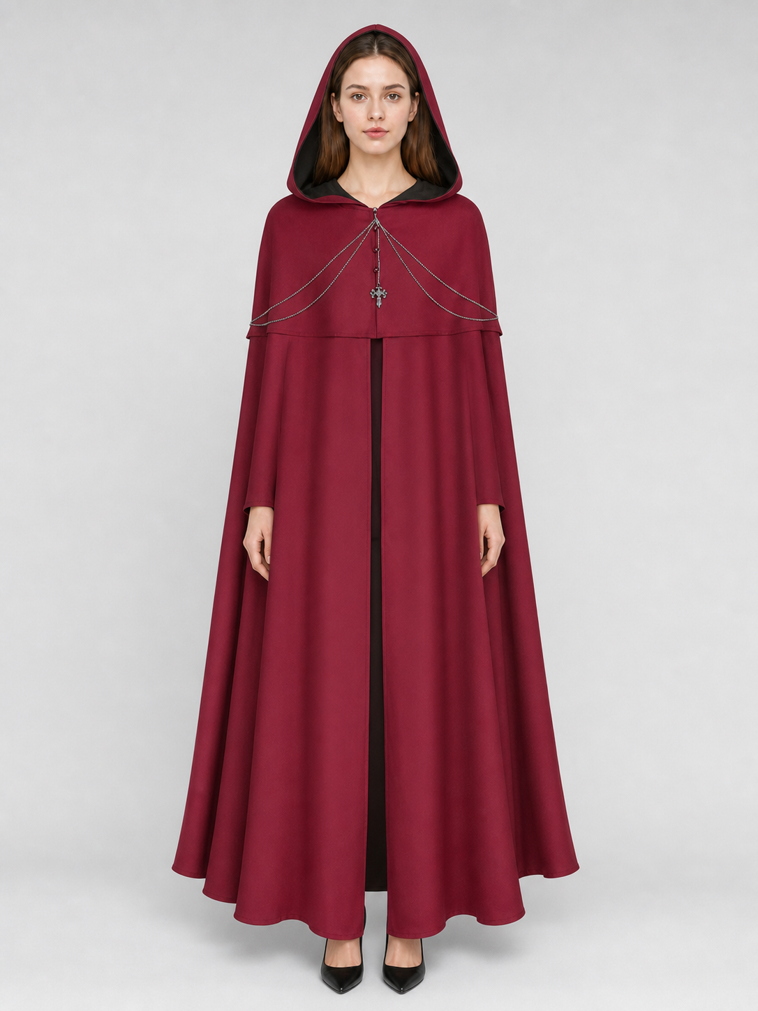 Gothic Hooded Cloak with Pendant for Cosplay