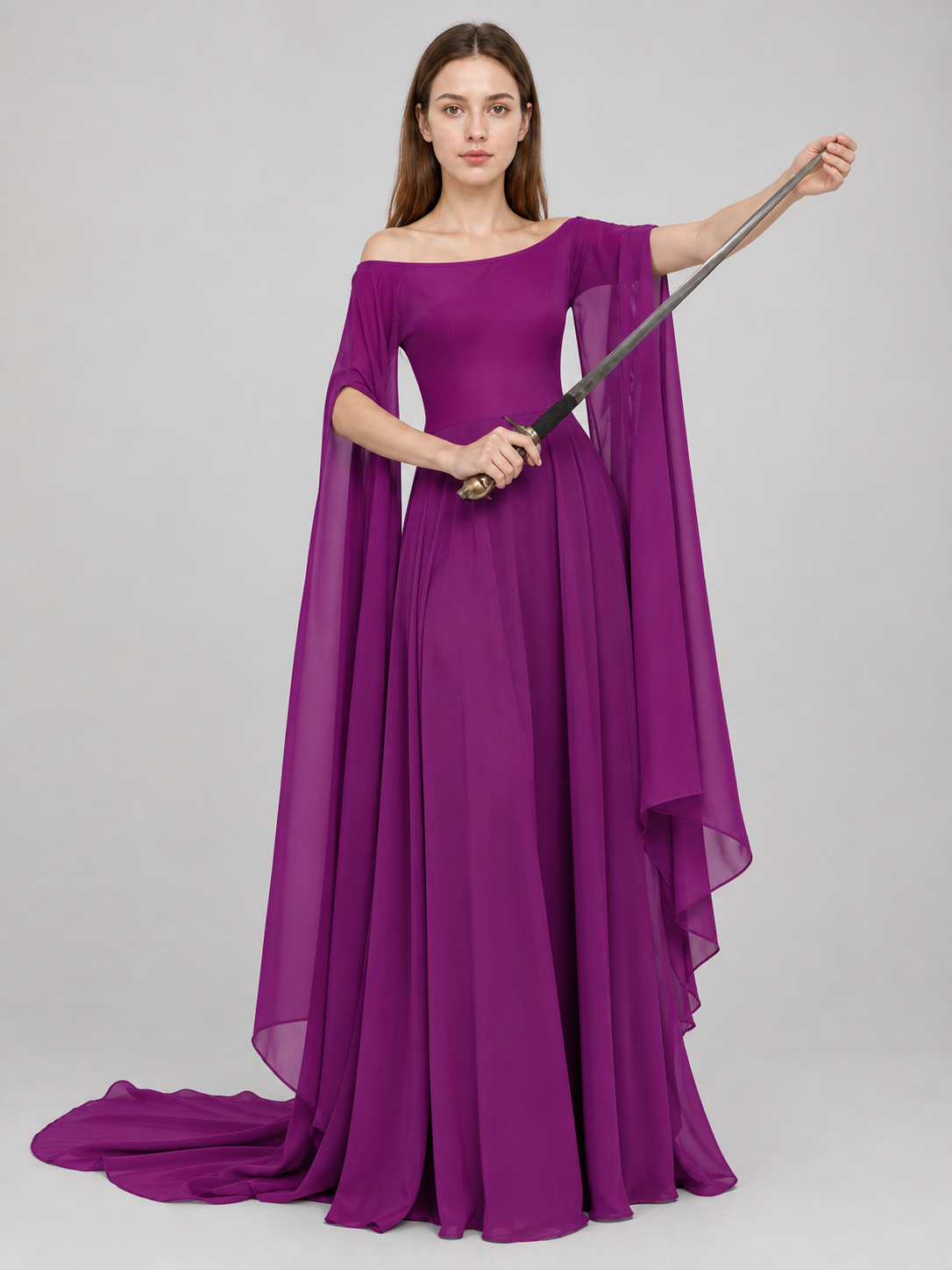 Purple Fantasy Dress with Long Sleeves