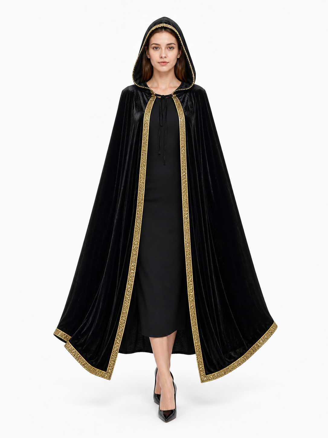 Black Hooded Costume Cloak, Medieval Look