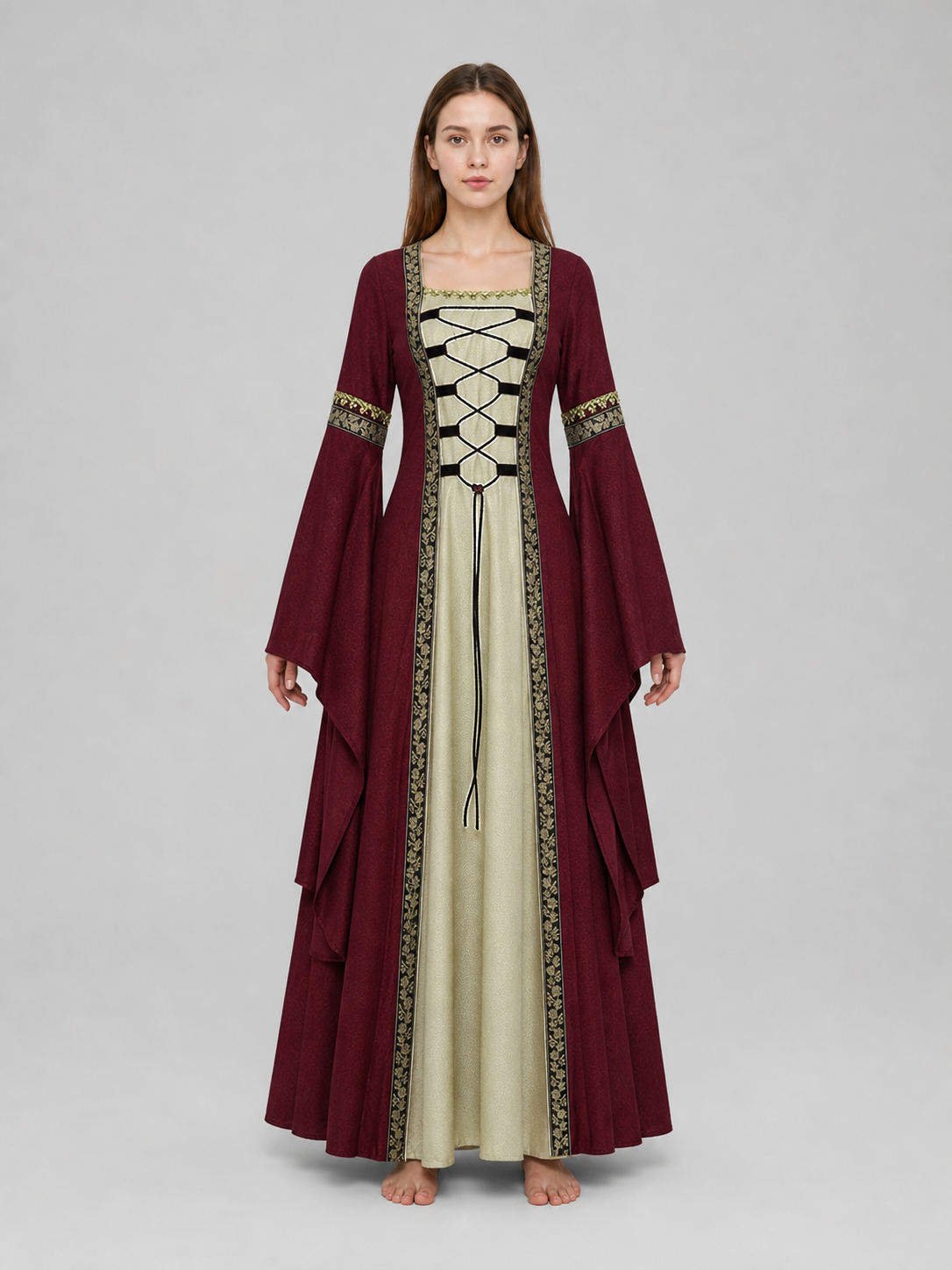 Long Medieval Dress with Flared Sleeves