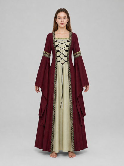 Long Medieval Dress with Flared Sleeves
